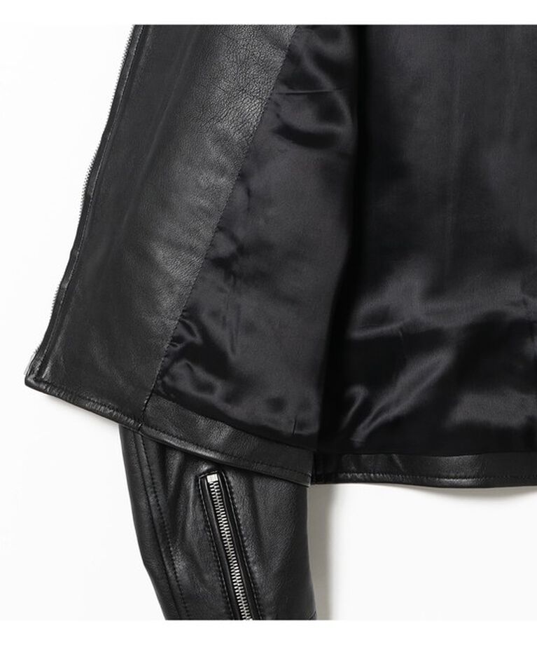 Demi-Luxe BEAMS 「マット シープスキン ノーカラー ライダース ブルゾン」|ブルゾン・スタジャン|