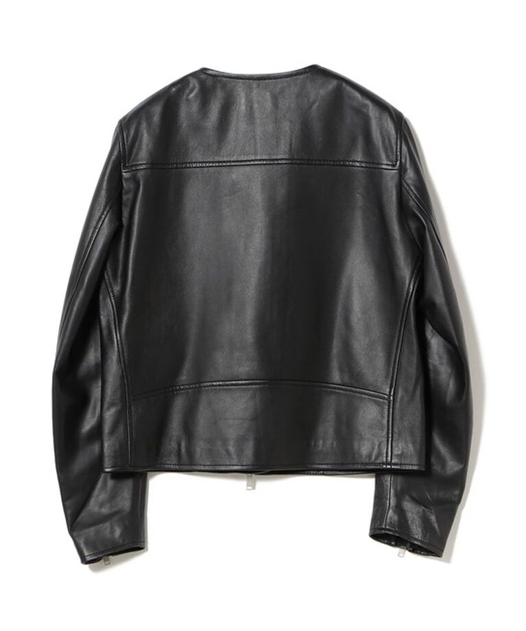 Demi-Luxe BEAMS 「マット シープスキン ノーカラー ライダース ブルゾン」|ブルゾン・スタジャン|