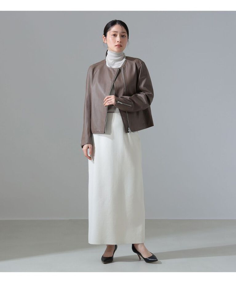 Demi-Luxe BEAMS 「マット シープスキン ノーカラー ライダース ブルゾン」|ブルゾン・スタジャン|