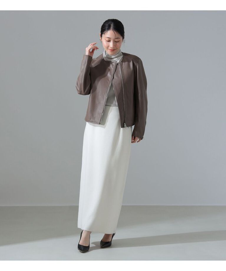 Demi-Luxe BEAMS 「マット シープスキン ノーカラー ライダース ブルゾン」|ブルゾン・スタジャン|