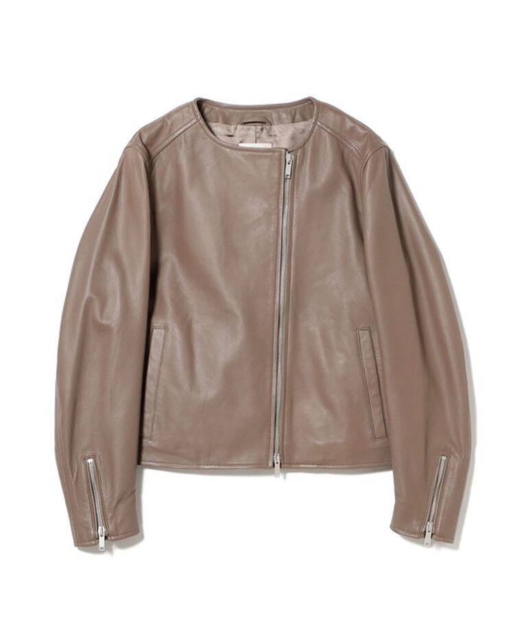 Demi-Luxe BEAMS 「マット シープスキン ノーカラー ライダース ブルゾン」|ブルゾン・スタジャン|
