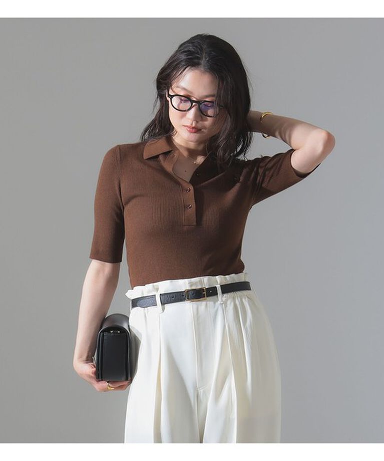 Demi-Luxe BEAMS 「ハーフスリーブ ポロニット」|ニット・セーター|BROWN