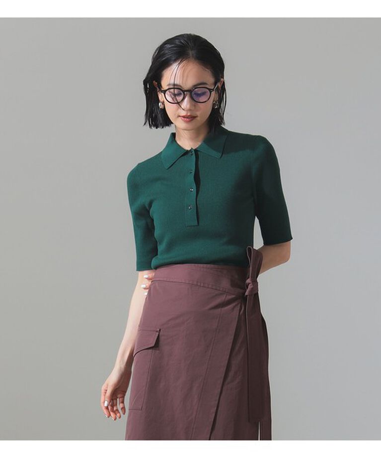 Demi-Luxe BEAMS 「ハーフスリーブ ポロニット」|ニット・セーター|GREEN