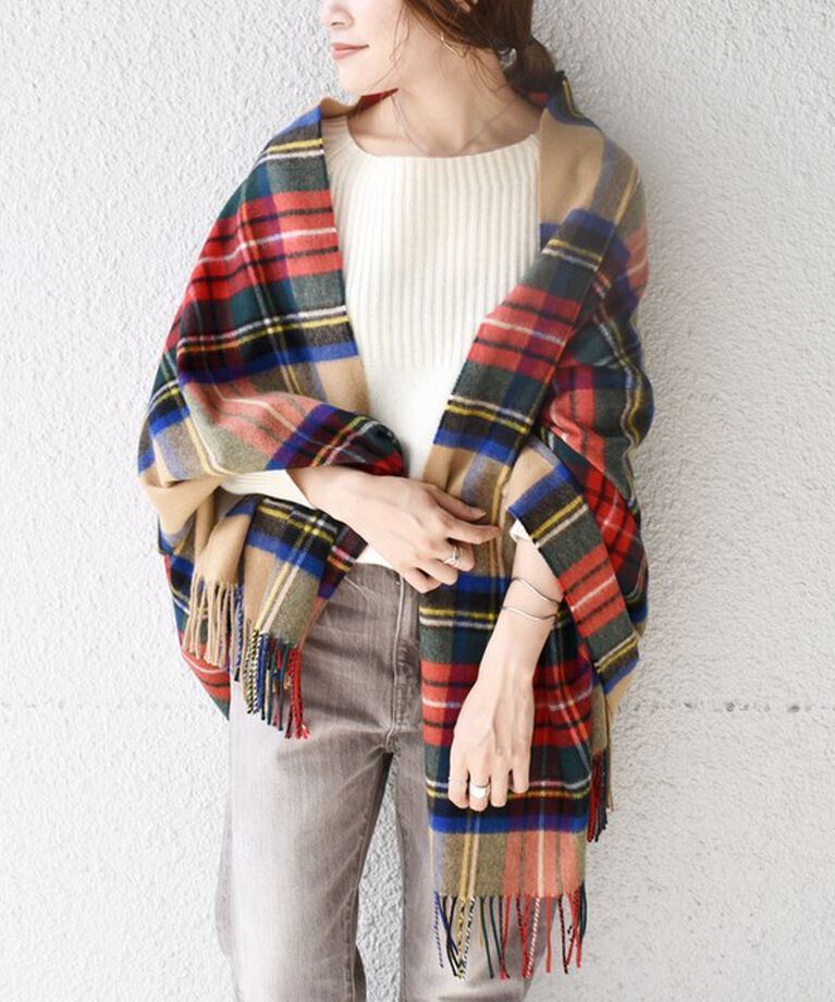 SHIPS for women「【SHIPS別注】JOHNSTONS:カシミヤチェックストール」|ストール|