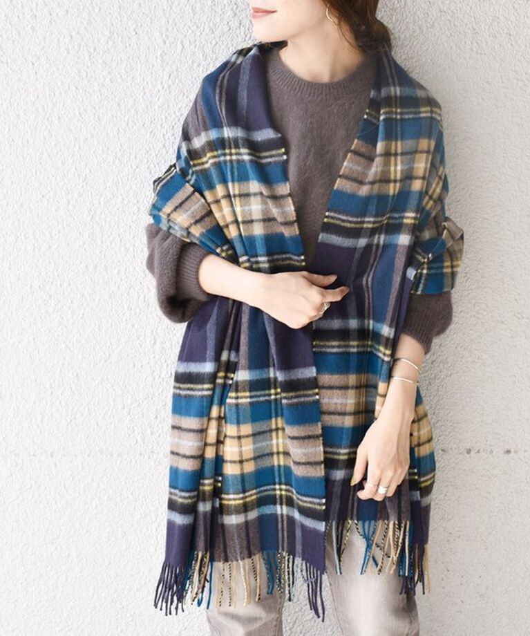SHIPS for women「【SHIPS別注】JOHNSTONS:カシミヤチェックストール」|ストール|