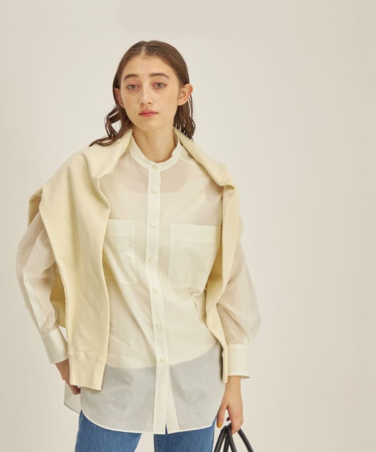 SHIPS for women「〈手洗い可能〉綿 ナイロン ワッシャー タフタ スタンドカラー シャツ ◇」|シャツ・ブラウス|オフホワイト