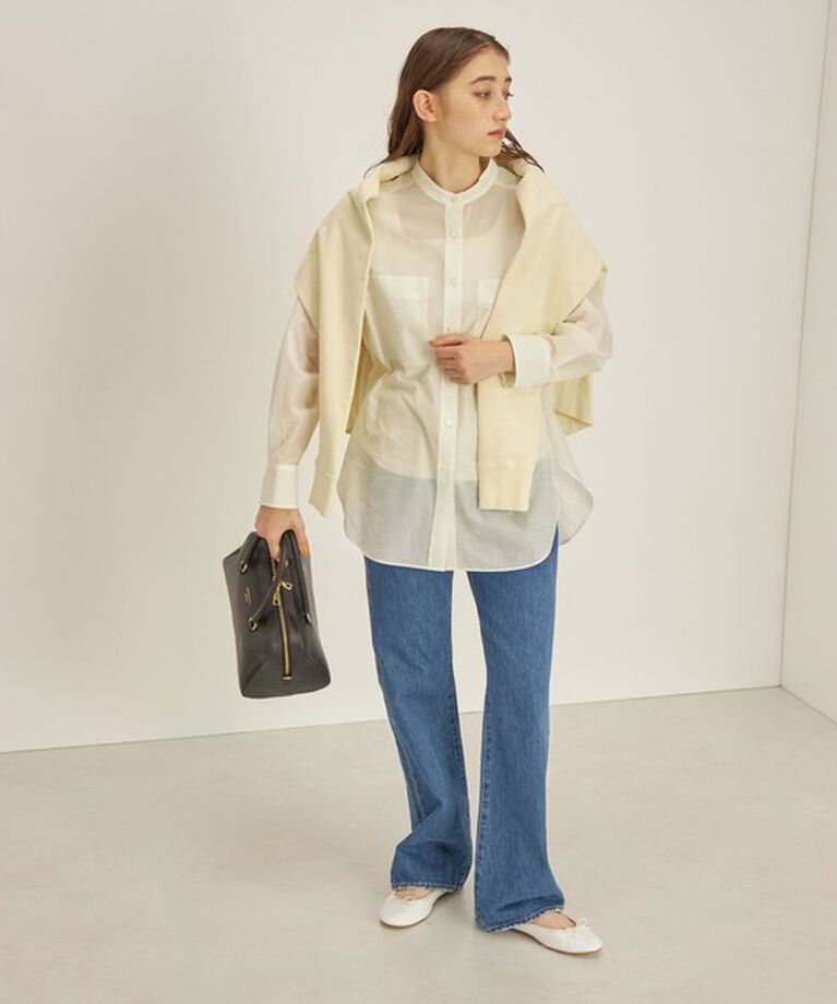 SHIPS for women「〈手洗い可能〉綿 ナイロン ワッシャー タフタ スタンドカラー シャツ ◇」|シャツ・ブラウス|