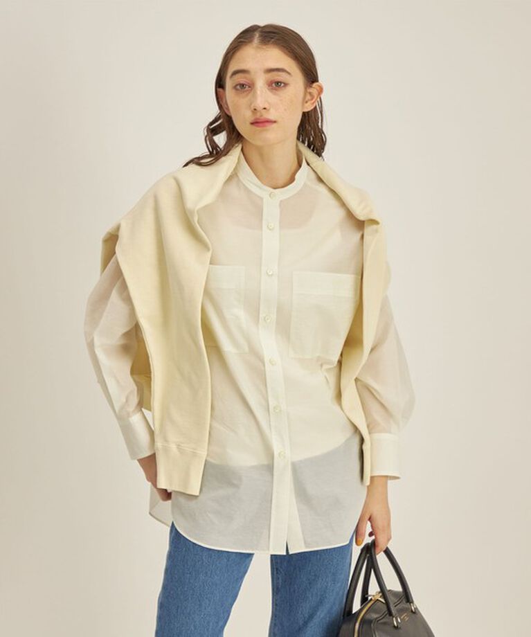 SHIPS for women「〈手洗い可能〉綿 ナイロン ワッシャー タフタ スタンドカラー シャツ ◇」|シャツ・ブラウス|
