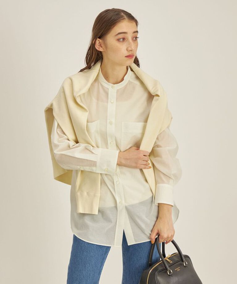SHIPS for women「〈手洗い可能〉綿 ナイロン ワッシャー タフタ スタンドカラー シャツ ◇」|シャツ・ブラウス|
