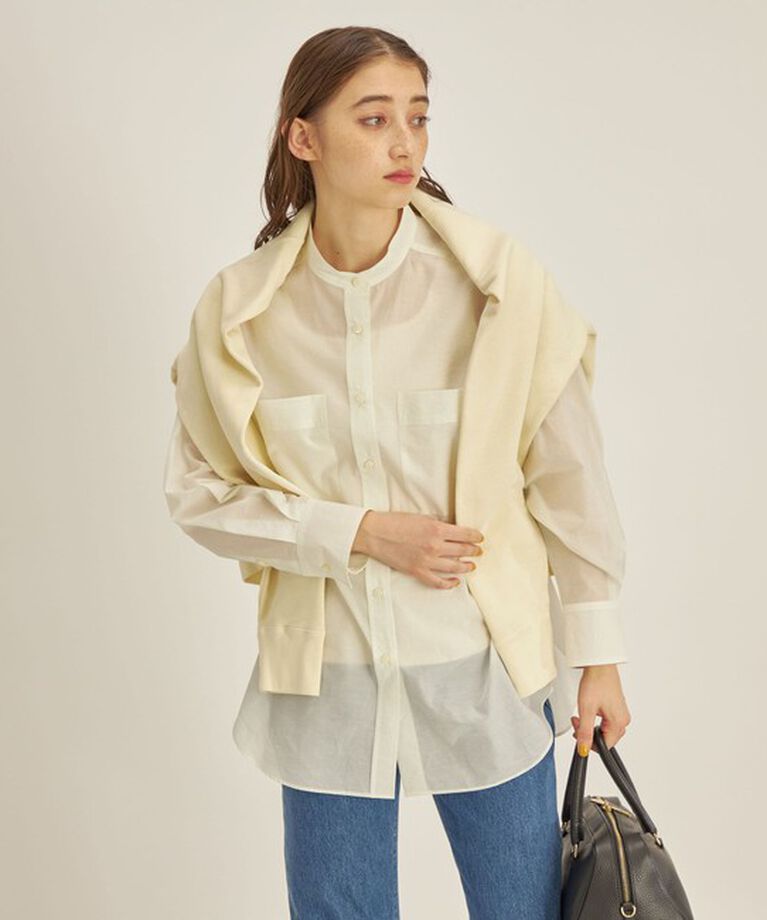 SHIPS for women「〈手洗い可能〉綿 ナイロン ワッシャー タフタ スタンドカラー シャツ ◇」|シャツ・ブラウス|
