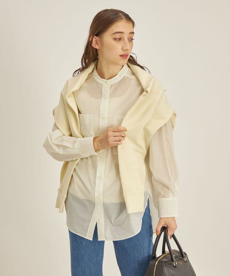 SHIPS for women「〈手洗い可能〉綿 ナイロン ワッシャー タフタ スタンドカラー シャツ ◇」|シャツ・ブラウス|