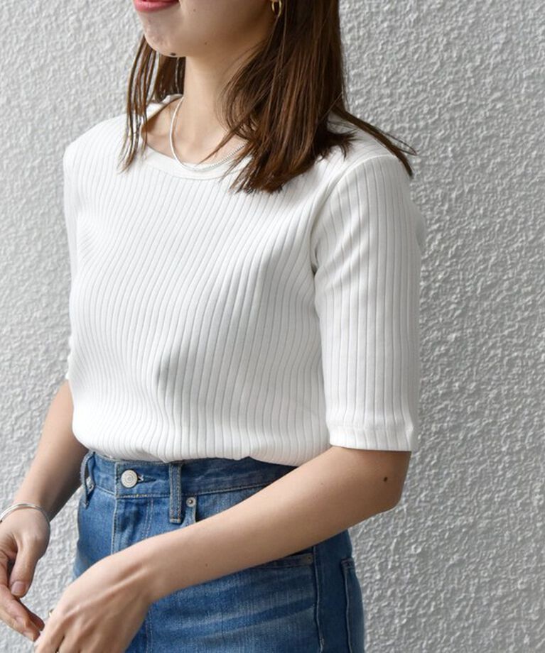 SHIPS any「SHIPS any:〈洗濯機可能〉テレコ リブ ハーフスリーブ TEE」|Tシャツ・カットソー|