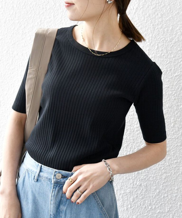 SHIPS any「SHIPS any:〈洗濯機可能〉テレコ リブ ハーフスリーブ TEE」|Tシャツ・カットソー|