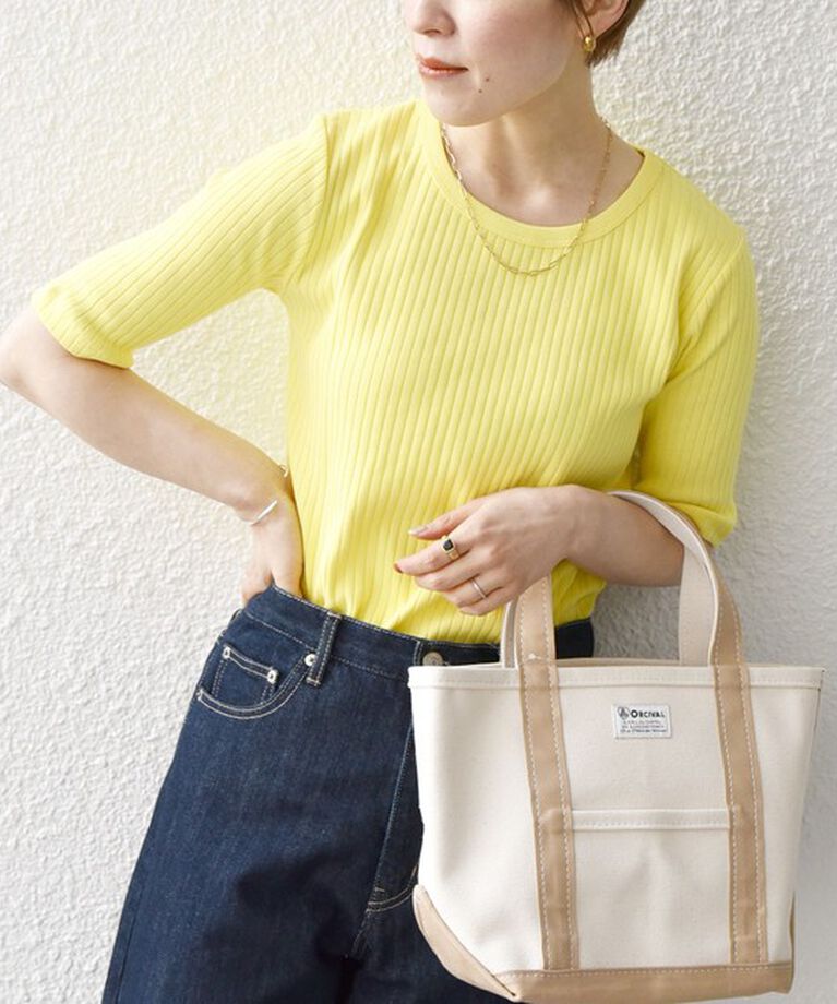 SHIPS any「SHIPS any:〈洗濯機可能〉テレコ リブ ハーフスリーブ TEE」|Tシャツ・カットソー|ライトイエロー
