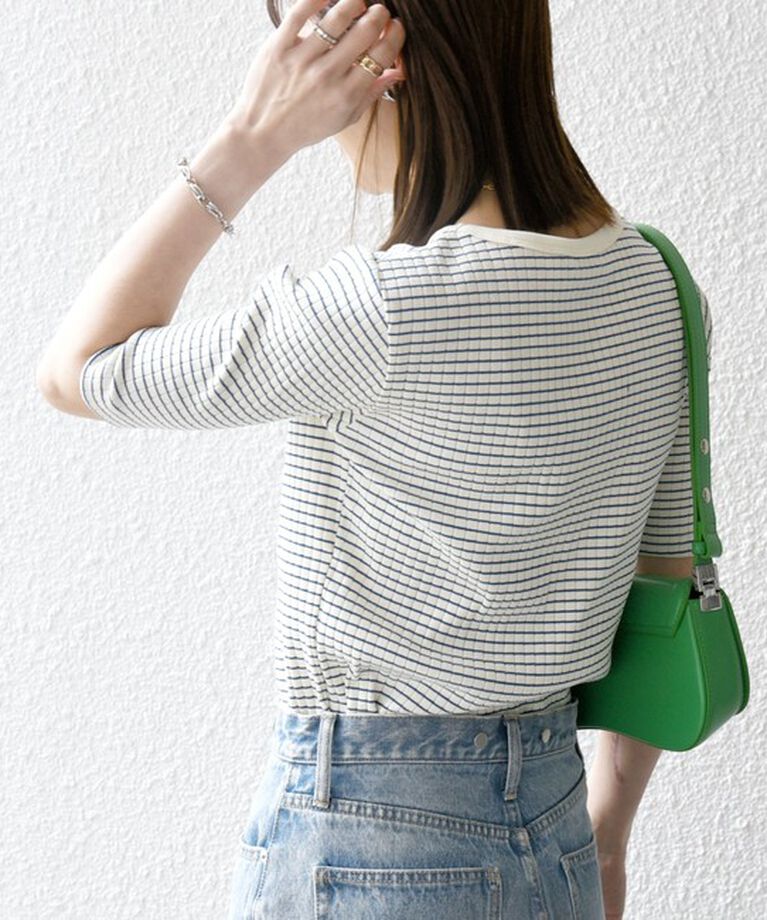 SHIPS any「SHIPS any:〈洗濯機可能〉テレコ リブ ハーフスリーブ TEE」|Tシャツ・カットソー|