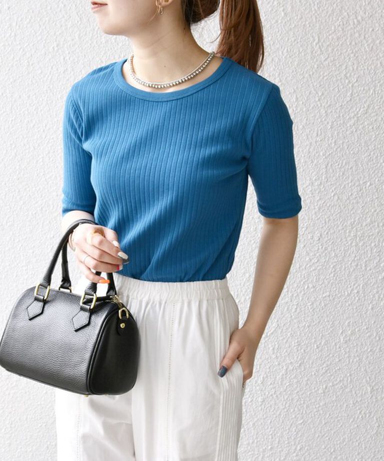 SHIPS any「SHIPS any:〈洗濯機可能〉テレコ リブ ハーフスリーブ TEE」|Tシャツ・カットソー|