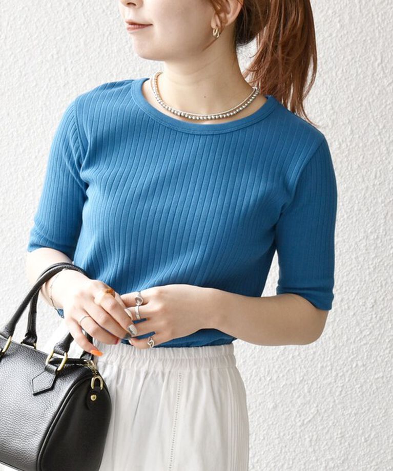 SHIPS any「SHIPS any:〈洗濯機可能〉テレコ リブ ハーフスリーブ TEE」|Tシャツ・カットソー|
