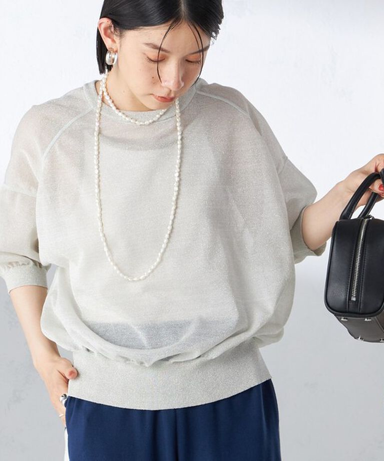 SHIPS for women「〈手洗い可能〉シアー ラメ 半袖 サマー ニット」|ニット・セーター|ホワイト系