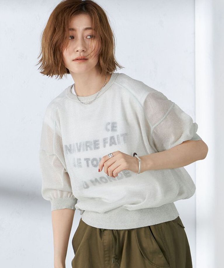 SHIPS for women「〈手洗い可能〉シアー ラメ 半袖 サマー ニット」|ニット・セーター|