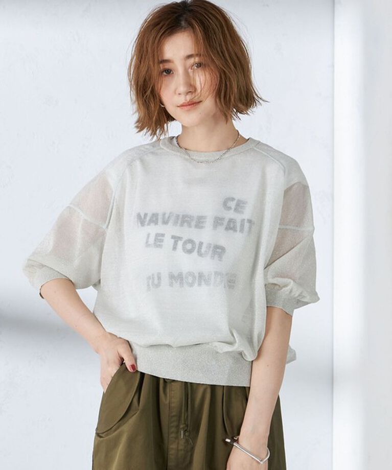 SHIPS for women「〈手洗い可能〉シアー ラメ 半袖 サマー ニット」|ニット・セーター|