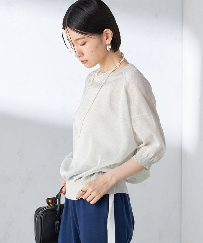 SHIPS for women「〈手洗い可能〉シアー ラメ 半袖 サマー ニット」|ニット・セーター|