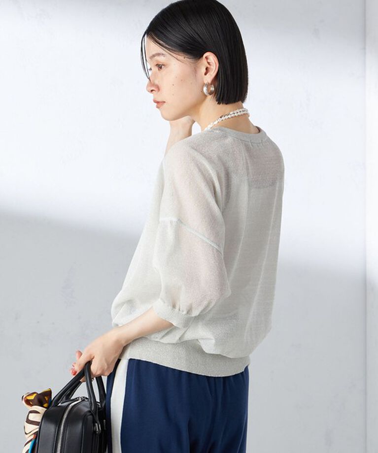 SHIPS for women「〈手洗い可能〉シアー ラメ 半袖 サマー ニット」|ニット・セーター|
