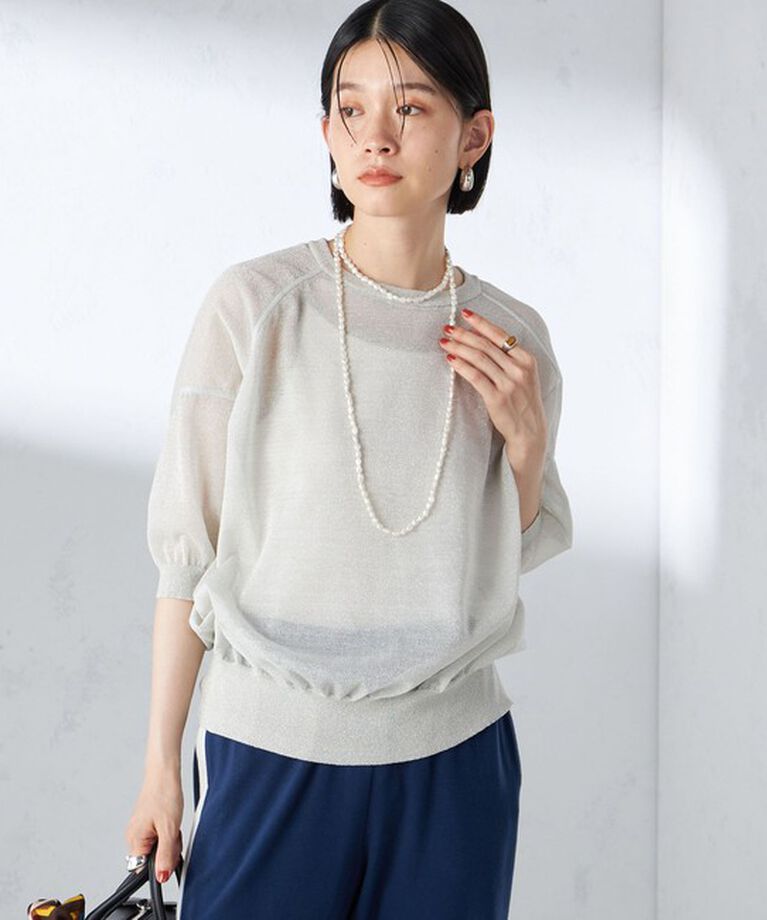 SHIPS for women「〈手洗い可能〉シアー ラメ 半袖 サマー ニット」|ニット・セーター|