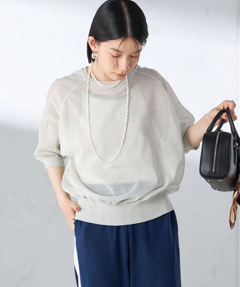 SHIPS for women「〈手洗い可能〉シアー ラメ 半袖 サマー ニット」|ニット・セーター|