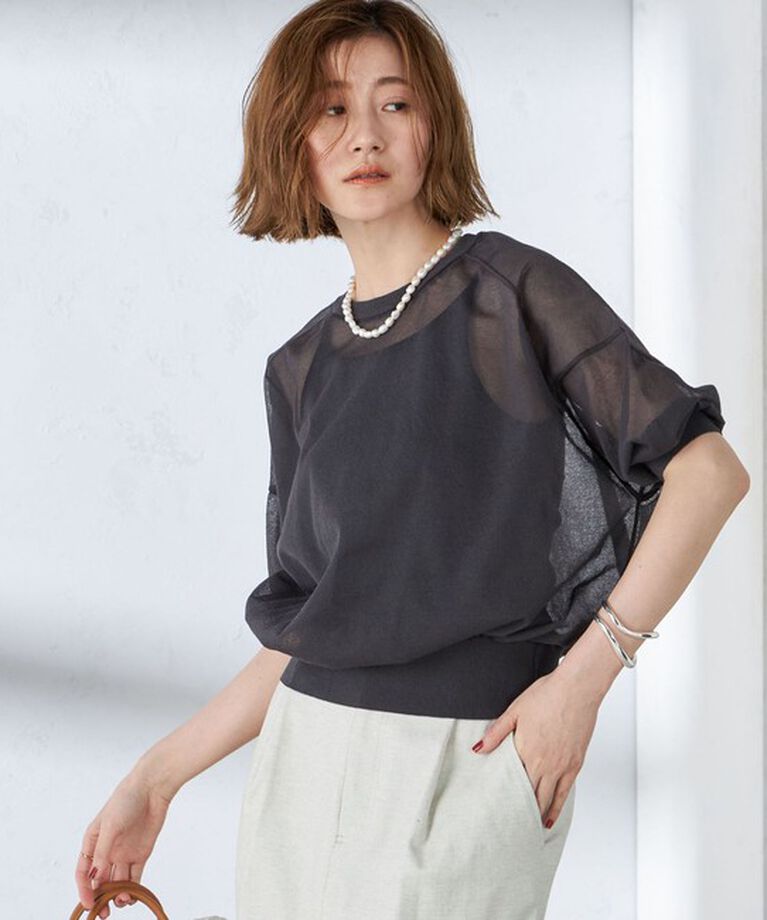 SHIPS for women「〈手洗い可能〉シアー ラメ 半袖 サマー ニット」|ニット・セーター|