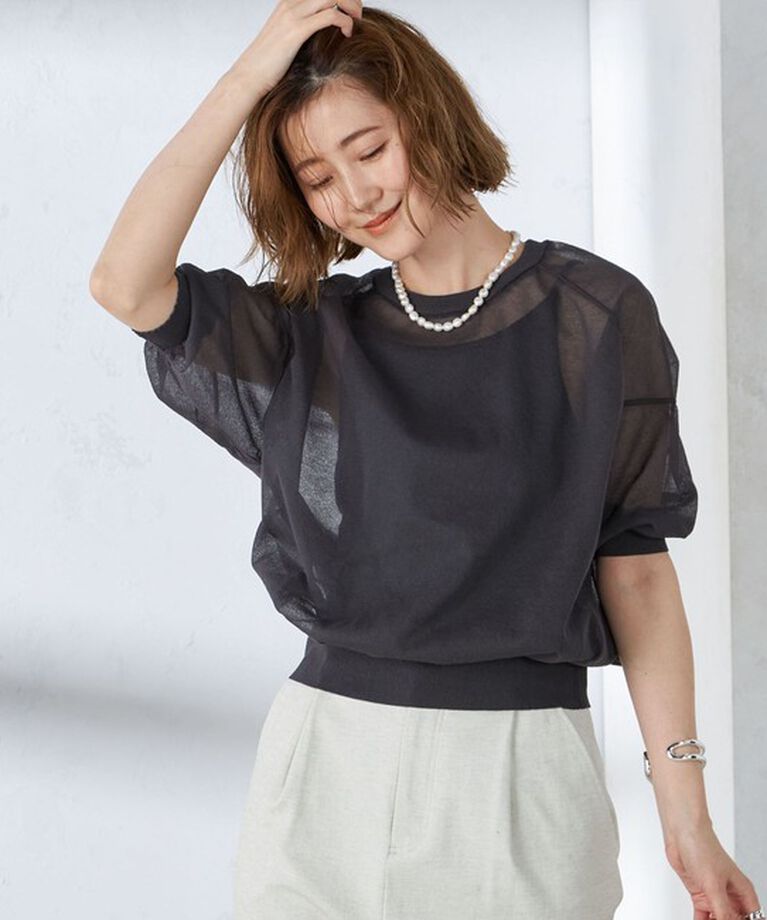 SHIPS for women「〈手洗い可能〉シアー ラメ 半袖 サマー ニット」|ニット・セーター|
