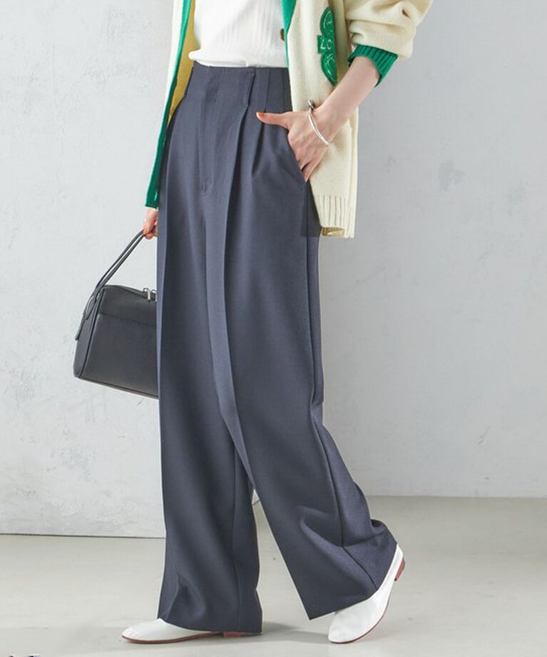 SHIPS for women「〈手洗い可能〉シャーク ツイード タック パンツ」|その他|ネイビー