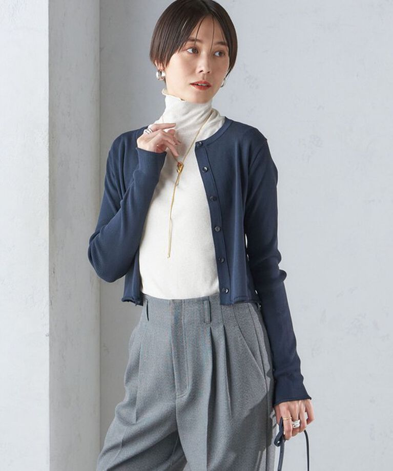 SHIPS for women「〈手洗い可能〉レーヨン ポリ リブ クルーネック カーディガン」|カーディガン|