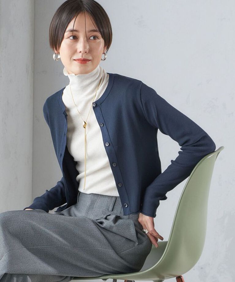 SHIPS for women「〈手洗い可能〉レーヨン ポリ リブ クルーネック カーディガン」|カーディガン|