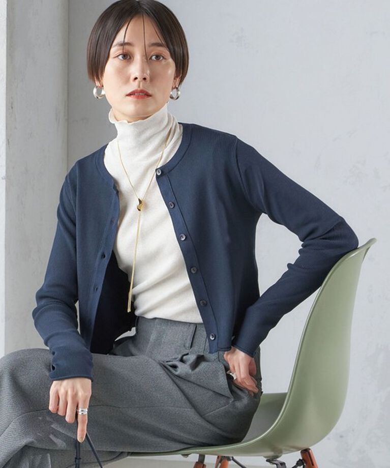SHIPS for women「〈手洗い可能〉レーヨン ポリ リブ クルーネック カーディガン」|カーディガン|