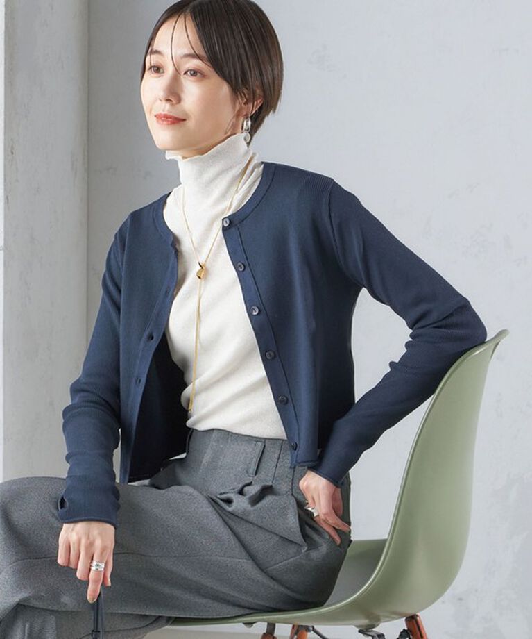 SHIPS for women「〈手洗い可能〉レーヨン ポリ リブ クルーネック カーディガン」|カーディガン|