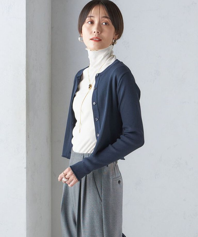 SHIPS for women「〈手洗い可能〉レーヨン ポリ リブ クルーネック カーディガン」|カーディガン|