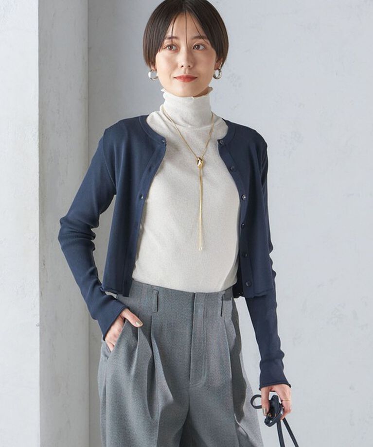SHIPS for women「〈手洗い可能〉レーヨン ポリ リブ クルーネック カーディガン」|カーディガン|