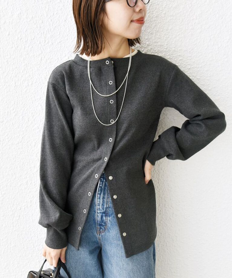 SHIPS for women「【WEB限定】〈手洗い可能〉ベア テレコ ミドル カーディガン」|カーディガン|チャコールグレー