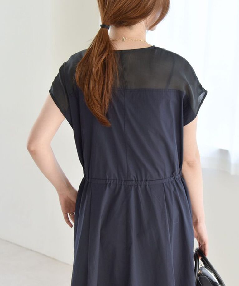 quaranciel「quaranciel :〈洗濯機可能〉シアー ドッキング Vネック フレンチスリーブ ワンピース」|ワンピース|