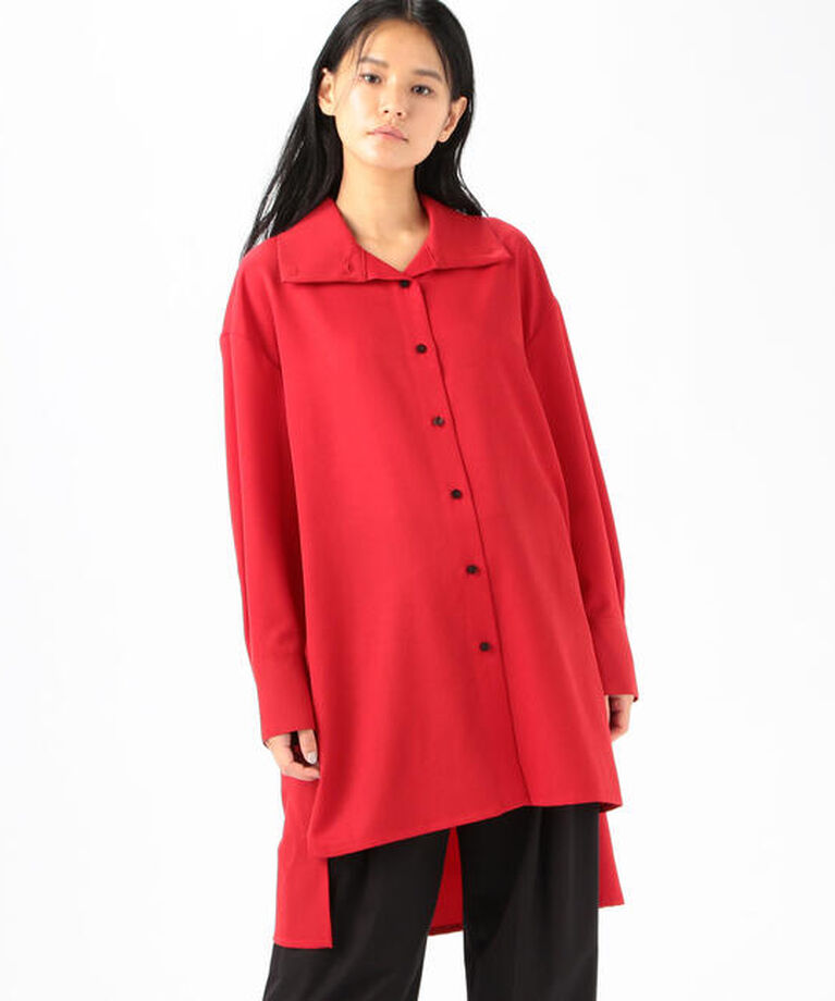 CABaN「CABaN ウールツイル ハイネックロングシャツ」|シャツ・ブラウス|35 レッド