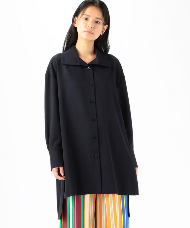 CABaN「CABaN ウールツイル ハイネックロングシャツ」|シャツ・ブラウス|69 ネイビー