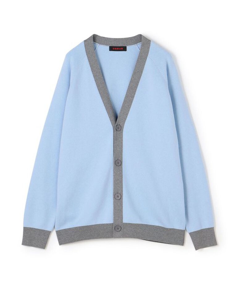 CABaN「CABaN コットンカシミヤ バイカラーVネックカーディガン」|カーディガン|62 ブルー×グレー
