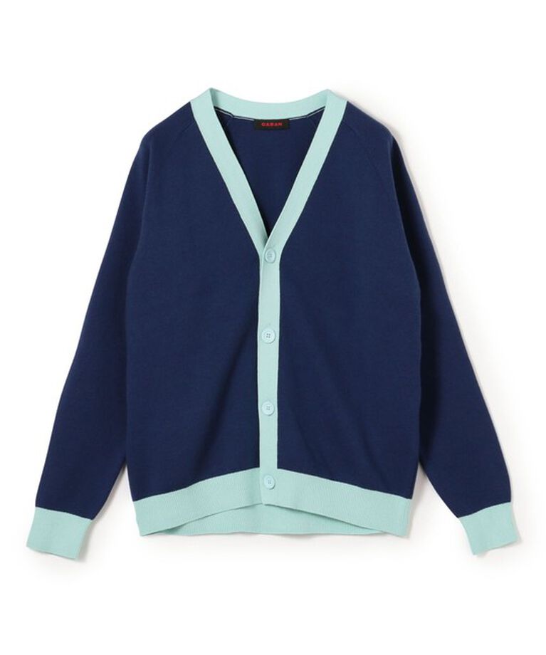 CABaN「CABaN コットンカシミヤ バイカラーVネックカーディガン」|カーディガン|66ブルー系