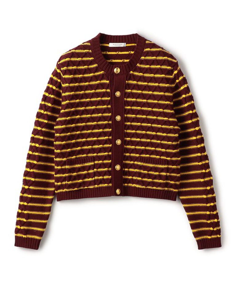 MACPHEE「ハイブリットコットンケーブル クルーネックカーディガン」|カーディガン|36 レッド系