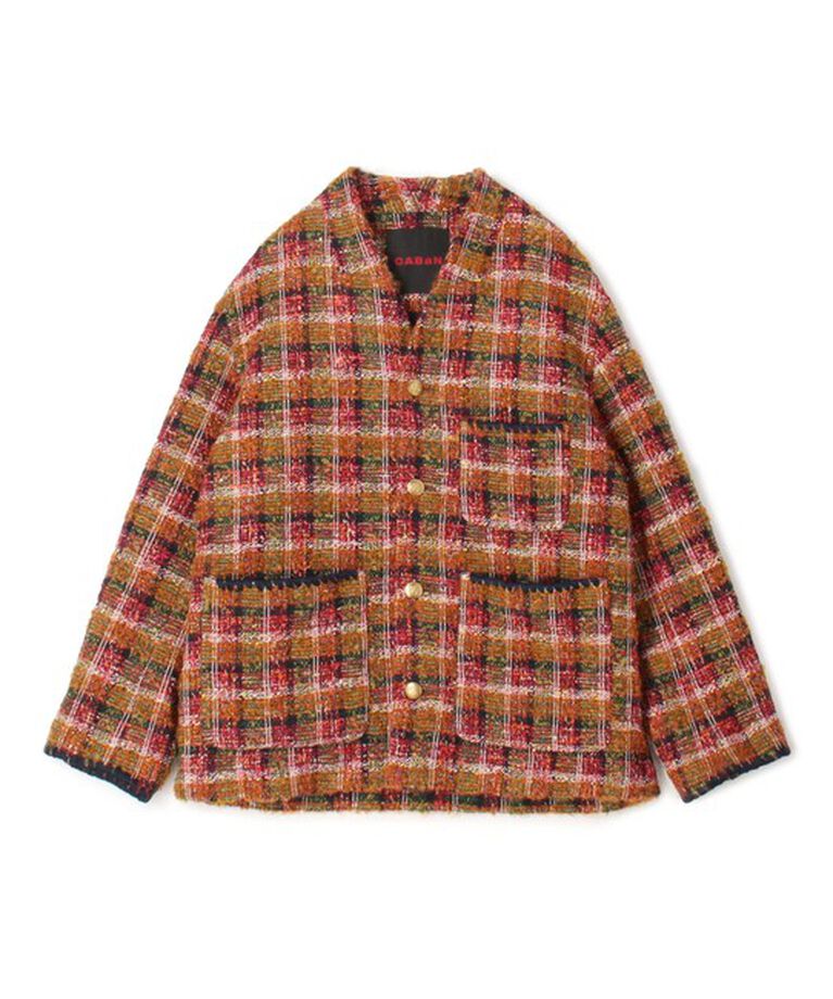 CABaN「CABaN ループツイード ノーカラージャケット」|ノーカラージャケット|38 ダークレッド系