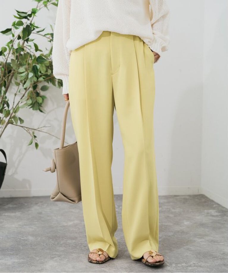 Spick and Span「ストレッチタックストレートパンツ」|スラックス|イエロー A