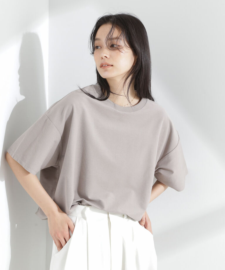 nano･universe「「MC」coveross(R)ツイル調 冷感プレーティング天竺Tシャツ」|Tシャツ・カットソー|ベージュ