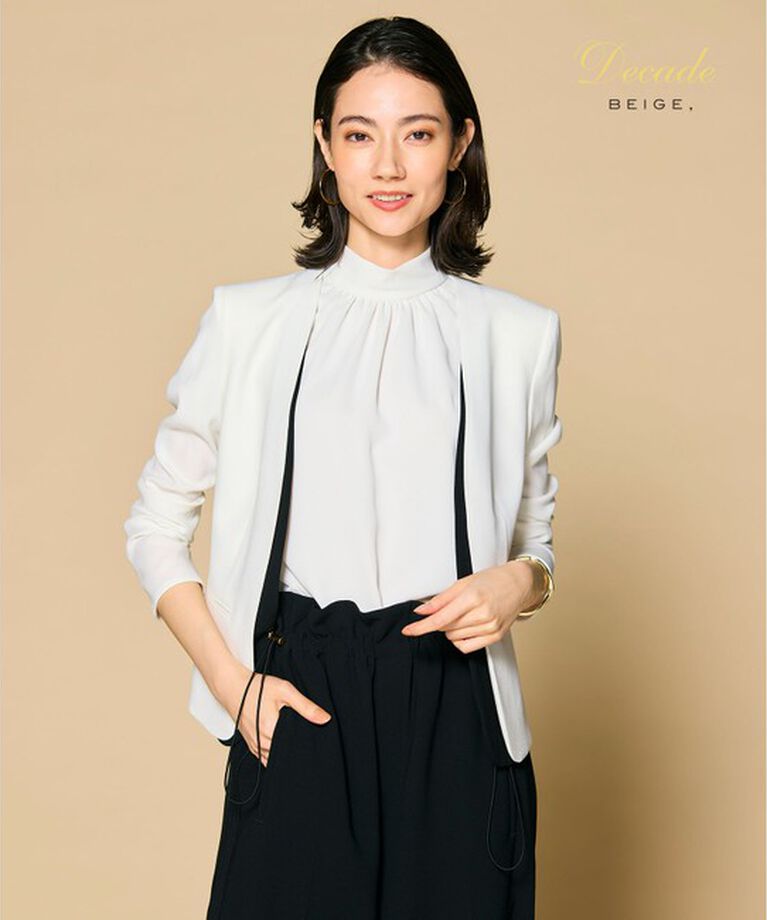 BEIGE,「CINDY / ダブルカラージャケット」|ノーカラージャケット|White×Black