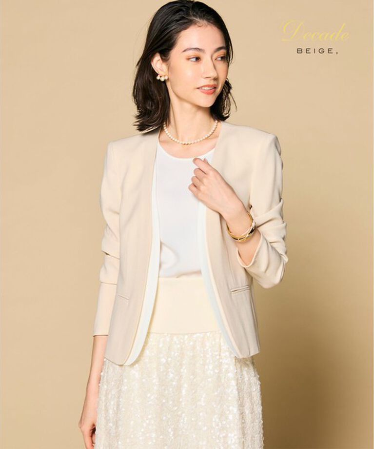 BEIGE,「CINDY / ダブルカラージャケット」|ノーカラージャケット|Sheer Orange×White