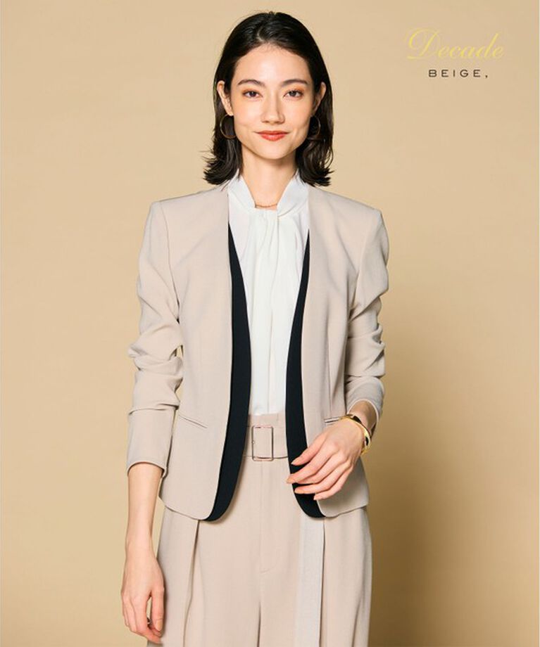 BEIGE,「CINDY / ダブルカラージャケット」|ノーカラージャケット|Sand×Black